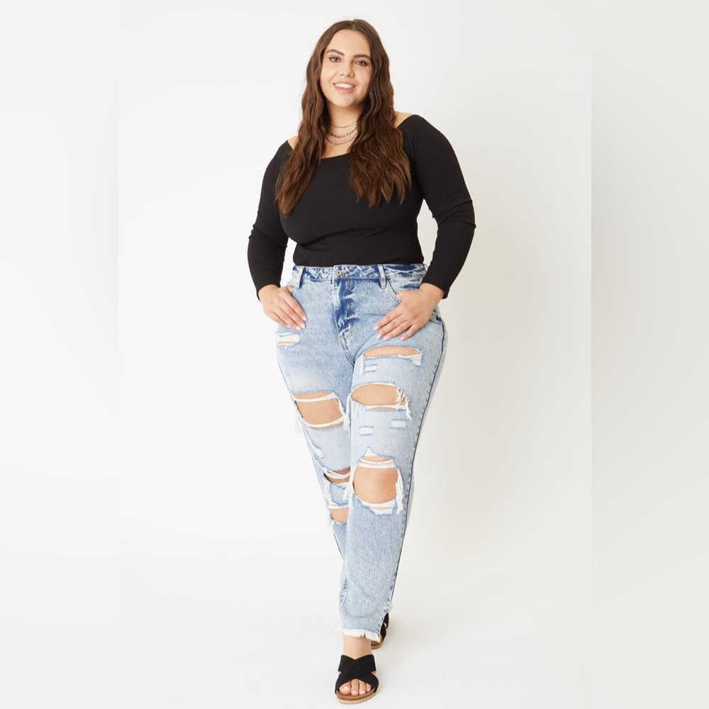 KanCan Light Blue Distressed Straight Leg Jeans